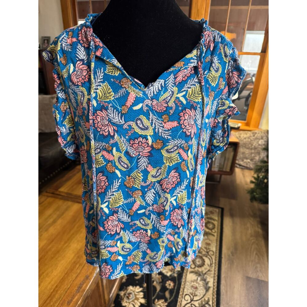 Knox Rose Boho Floral Rayon Tie Front Women’s Blouse Top Size L